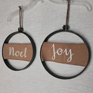 CHRISTMAS wall Hanging Decor Reading "Noel" and "Jo" Burlap And Steel